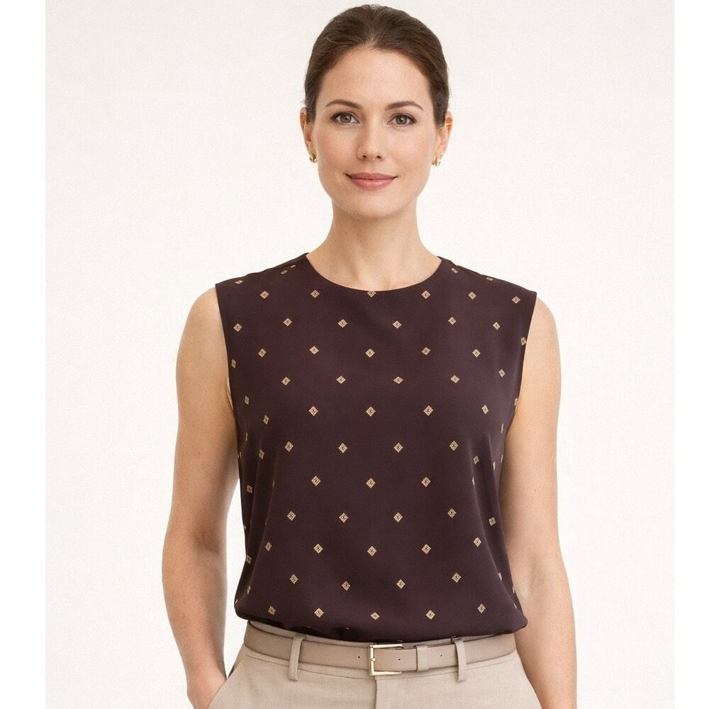 Rena Rowan Seville Brown Blouse Sleeveless Button Back 14